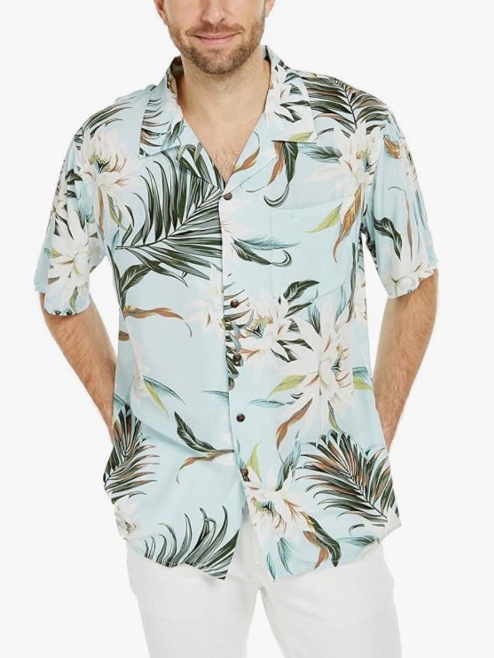 NWT- HAWAII HANGOVER Hawaiian Luau Shirt in Wispy Cereus Light Blue